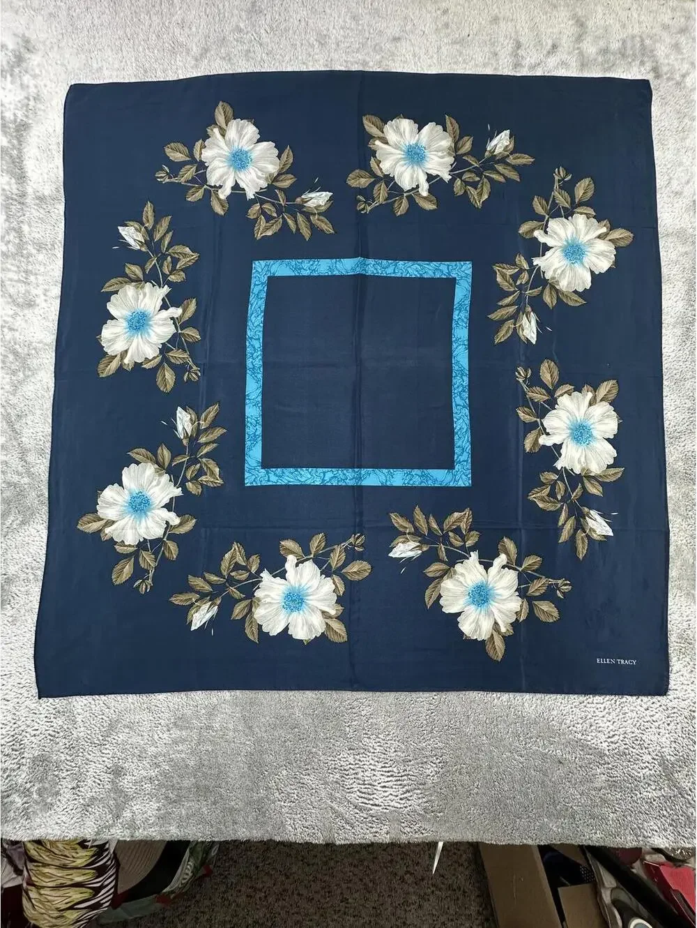 Ellen Tracy Vintage Floral Navy‎ Scarf